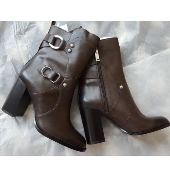 Zara Leather Metal Ring Ankle Heel Boot 6.5 - Picture 7 of 8